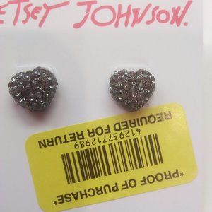 Betsey Johnson New Black Pave Heart Earrings